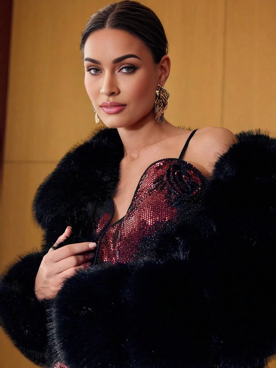 PREMIUM BUTTON UP LONG SLEEVE FAUX FUR COAT