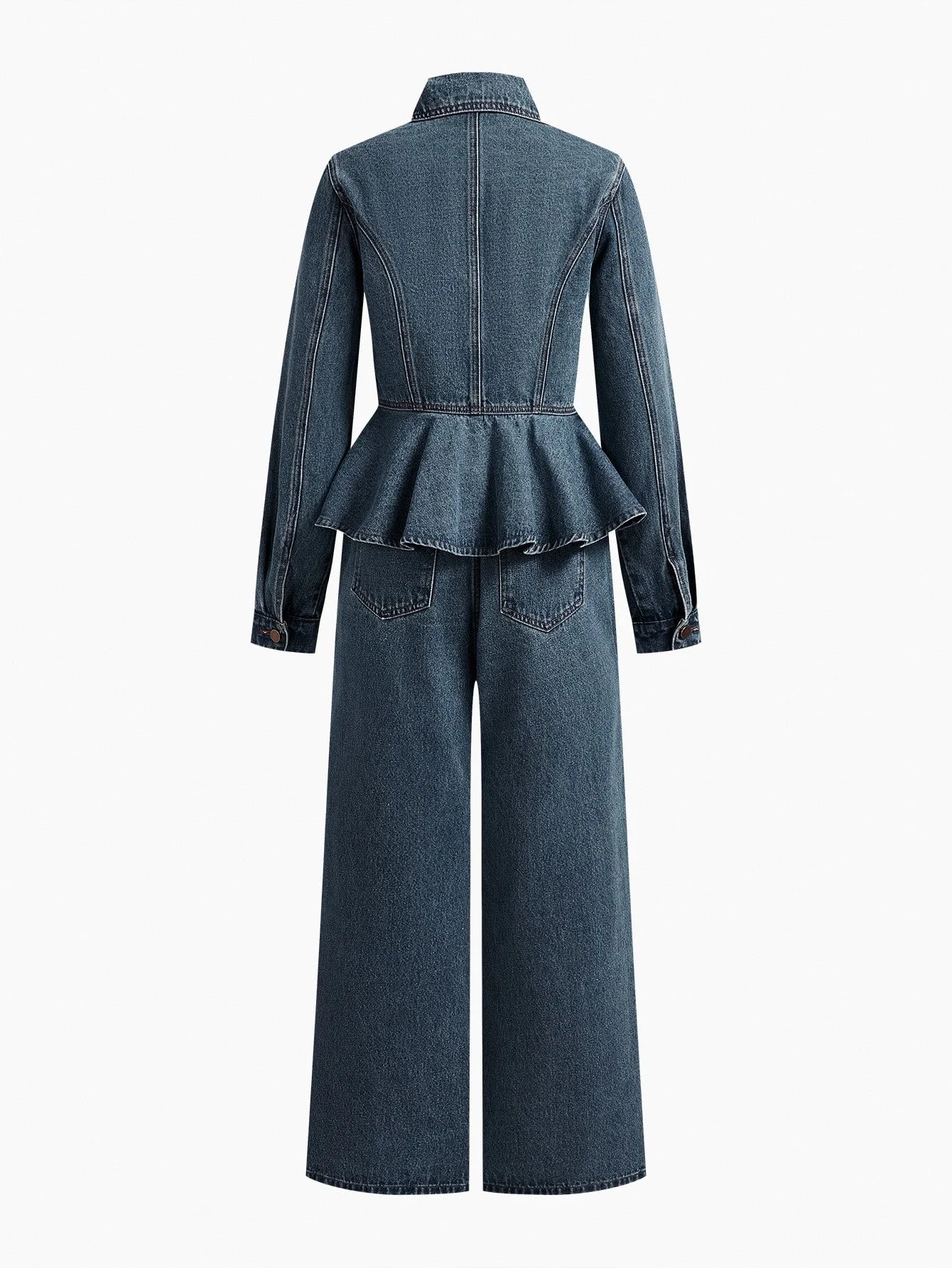 PREMIUM BUTTON UP PEPLUM TOP amp SLANT POCKET JEANS DENIM SET