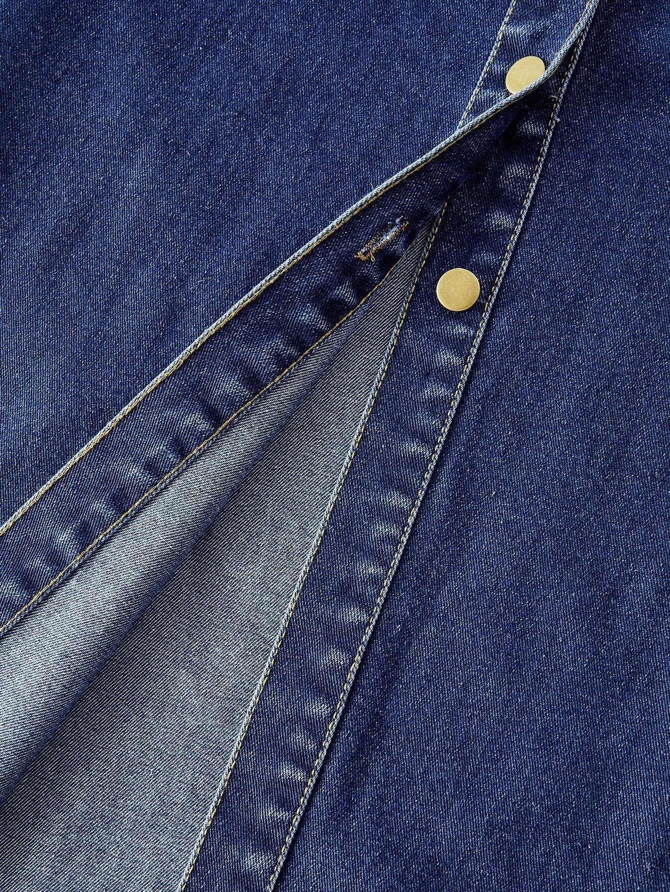 PREMIUM BUTTON UP SLANT POCKET DENIM DRESS