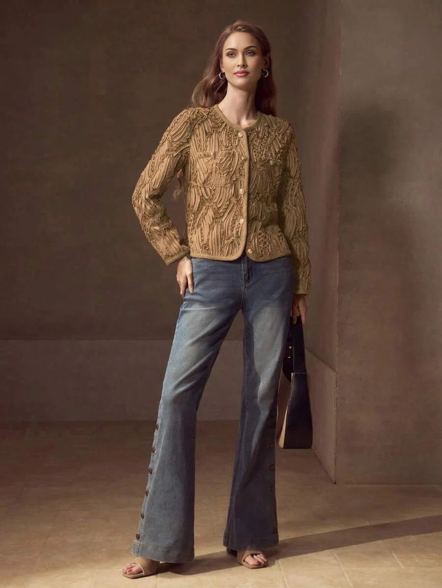 PREMIUM BUTTON UP TEXTURED PATTERN CARDIGAN