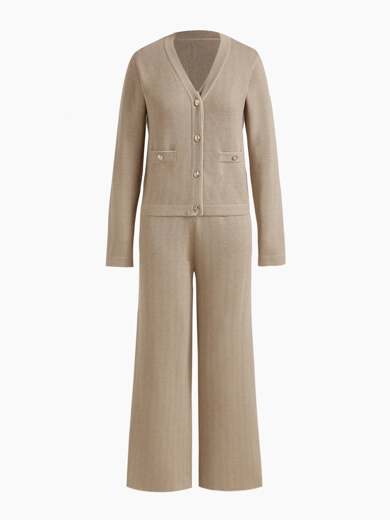 PREMIUM BUTTON UP V NECK TOP amp WIDE LEG PANTS SWEATER SET