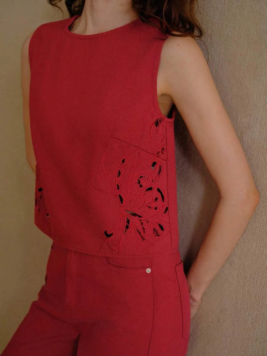 PREMIUM CASUAL EMBROIDERED DENIM TOP