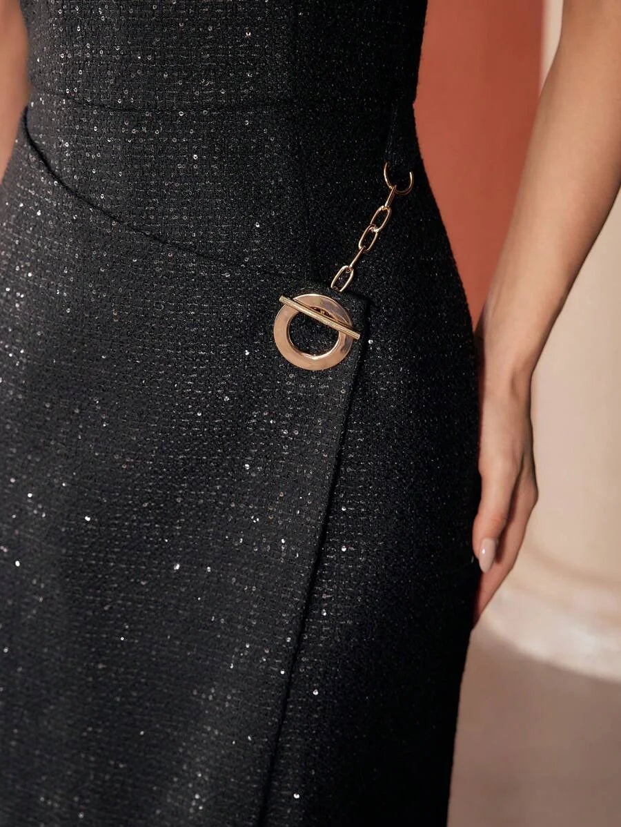 PREMIUM CHAIN DETAIL SPLIT DRESS