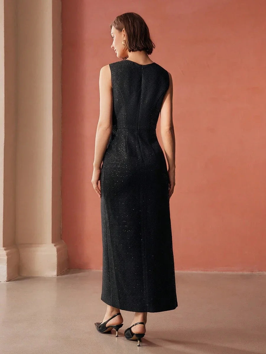 PREMIUM CHAIN DETAIL SPLIT DRESS