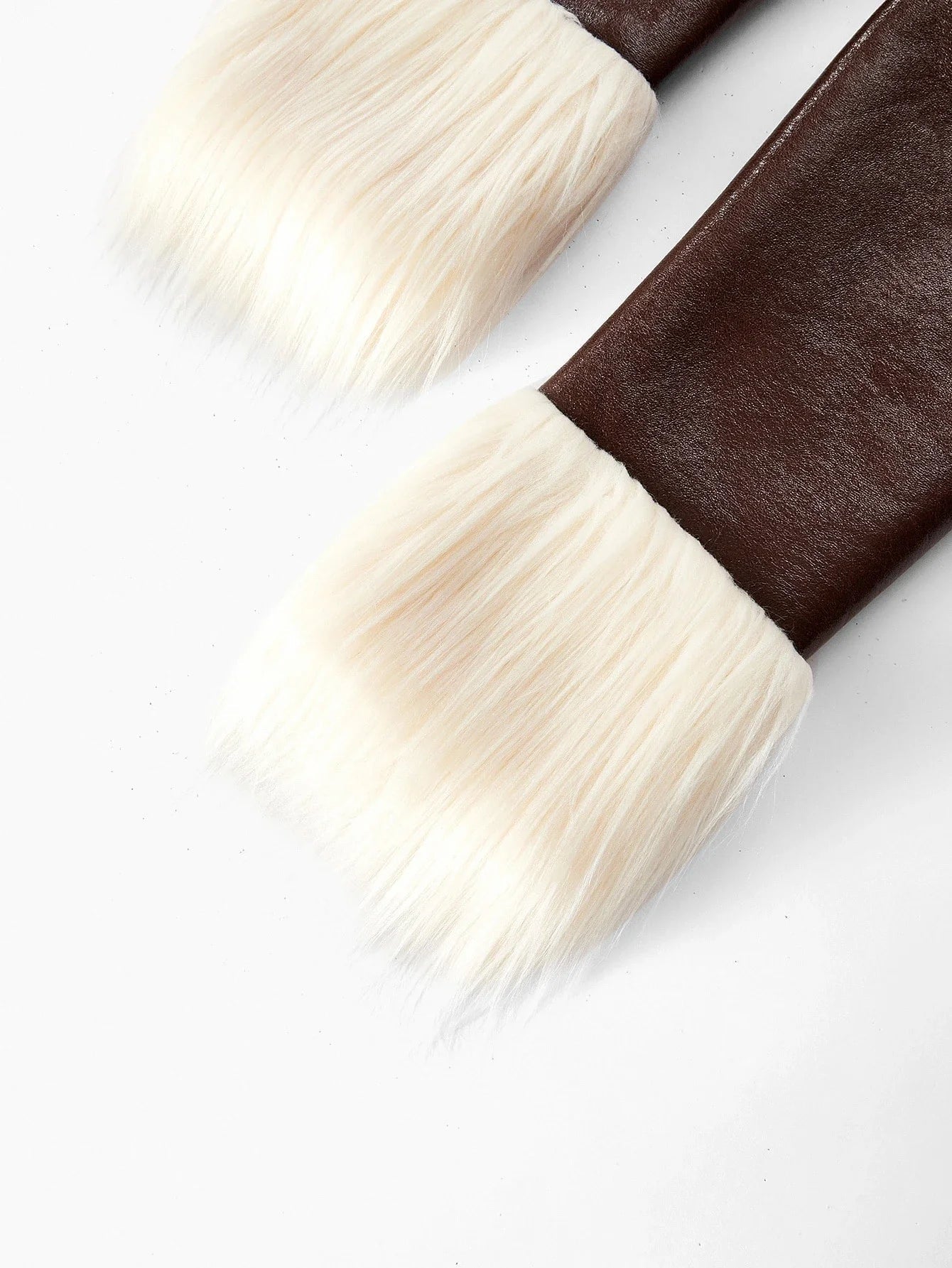 PREMIUM CHIC FAUX FUR CONTRAST COLOR LONG COAT WITH BELT AUTUMNWINTER