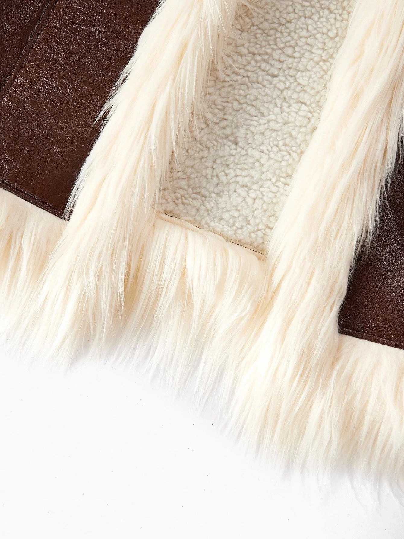 PREMIUM CHIC FAUX FUR CONTRAST COLOR LONG COAT WITH BELT AUTUMNWINTER