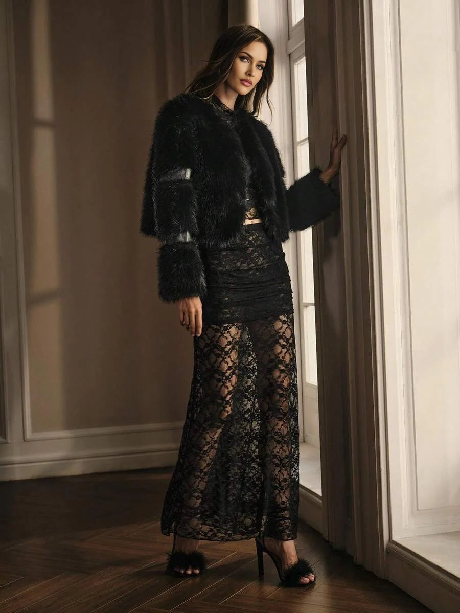 PREMIUM CHIC FAUX FUR SHORT JACKET AUTUMNWINTER PARTY