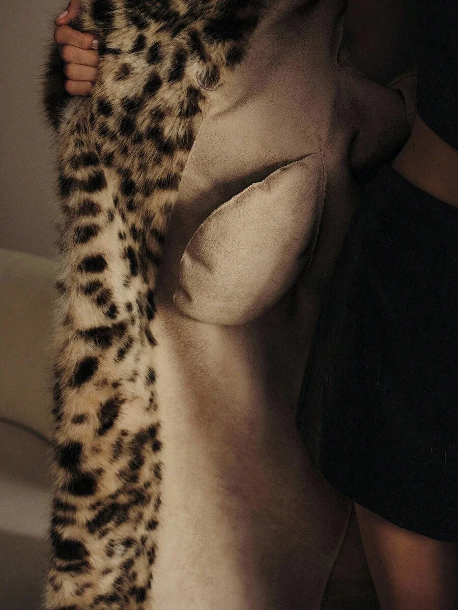 PREMIUM CHIC LEOPARD PRINT FAUX FUR LONG COAT AUTUMNWINTER