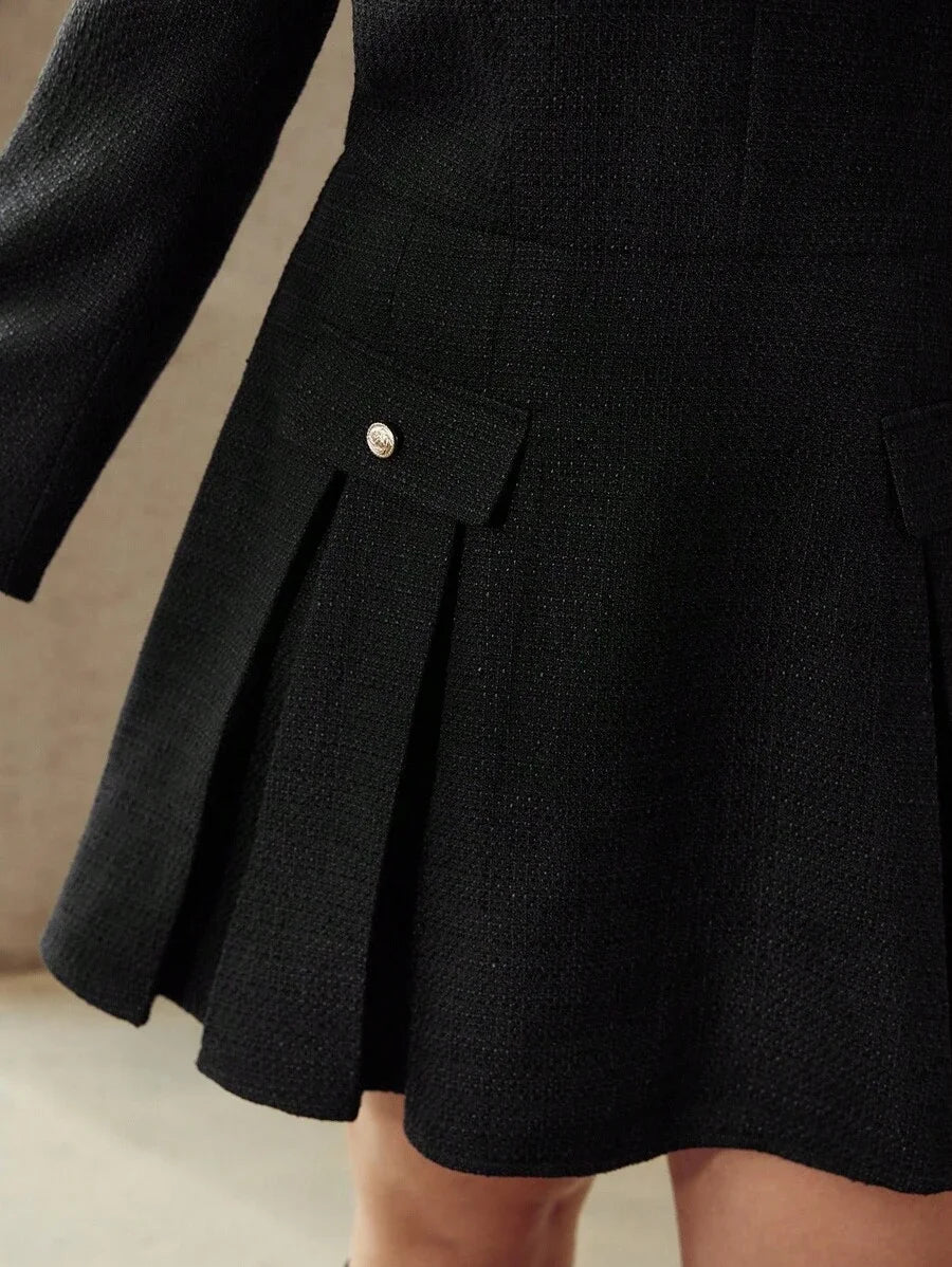 PREMIUM CHIC LONG SLEEVE PLEATED MINI DRESS AUTUMNWINTER