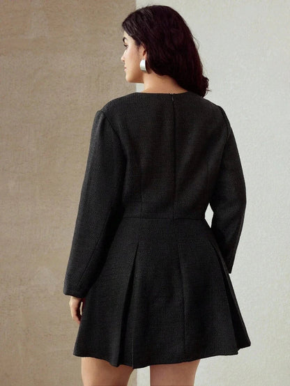 PREMIUM CHIC LONG SLEEVE PLEATED MINI DRESS AUTUMNWINTER