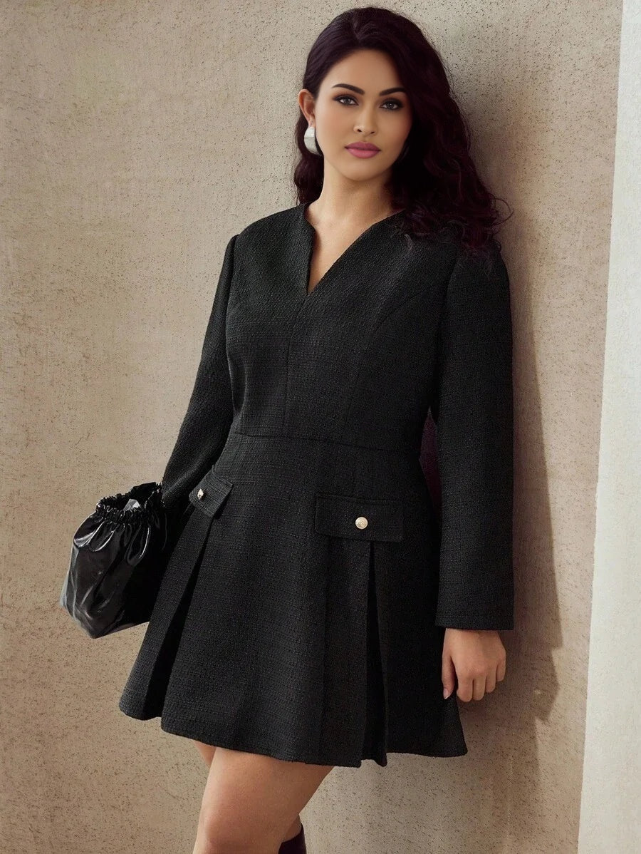 PREMIUM CHIC LONG SLEEVE PLEATED MINI DRESS AUTUMNWINTER