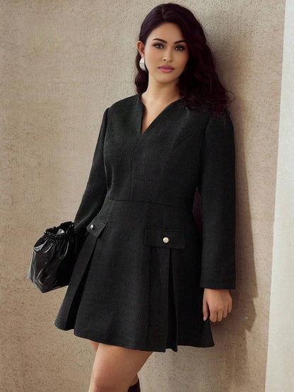 PREMIUM CHIC LONG SLEEVE PLEATED MINI DRESS AUTUMNWINTER