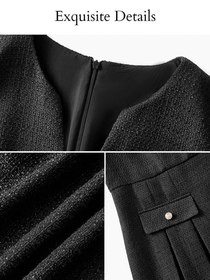 PREMIUM CHIC LONG SLEEVE PLEATED MINI DRESS AUTUMNWINTER