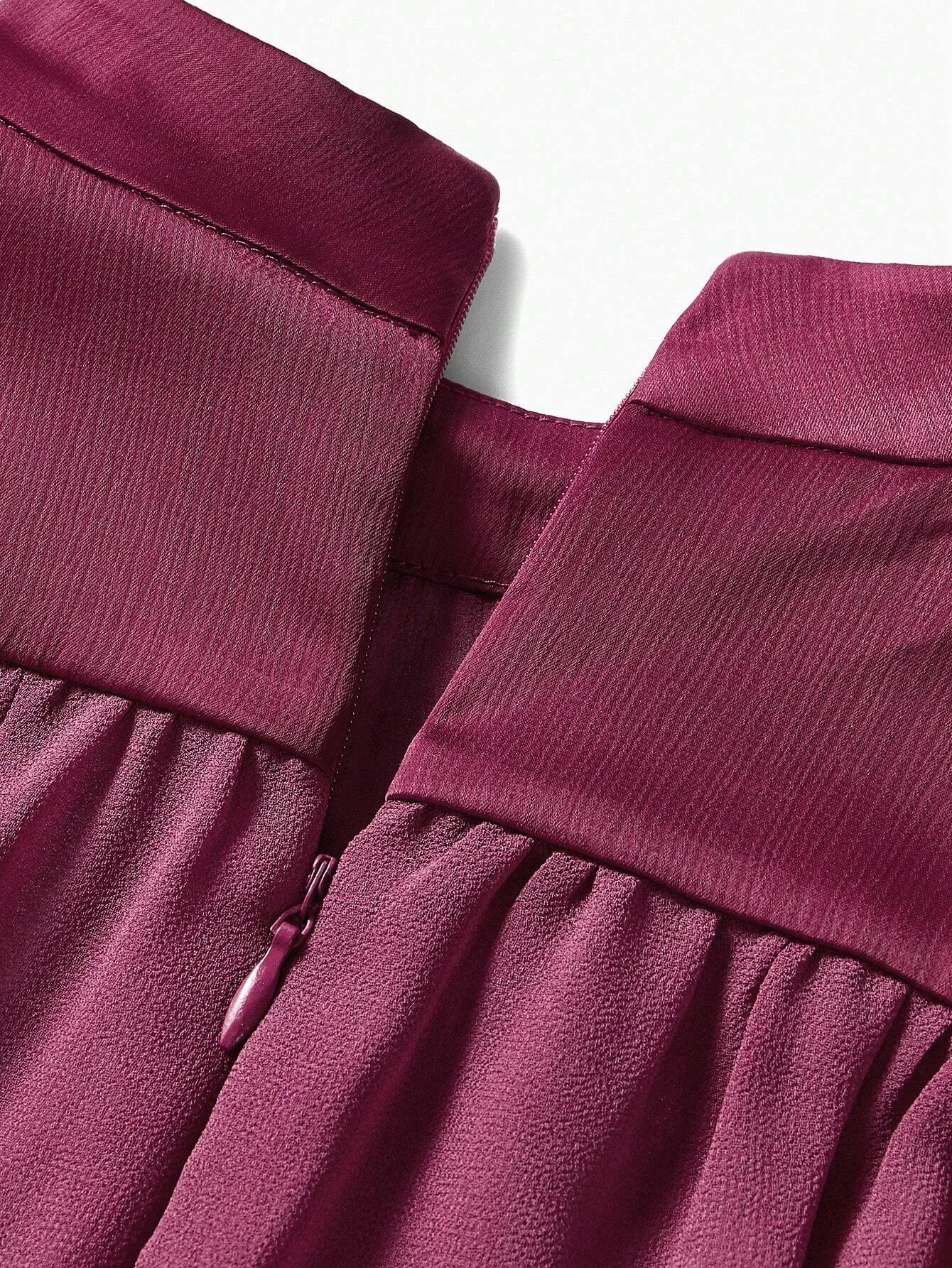 PREMIUM CHIFFON SOLID RUCHED WAIST DRESS