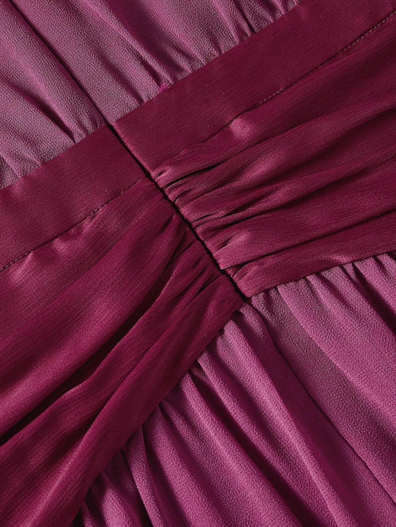 PREMIUM CHIFFON SOLID RUCHED WAIST DRESS