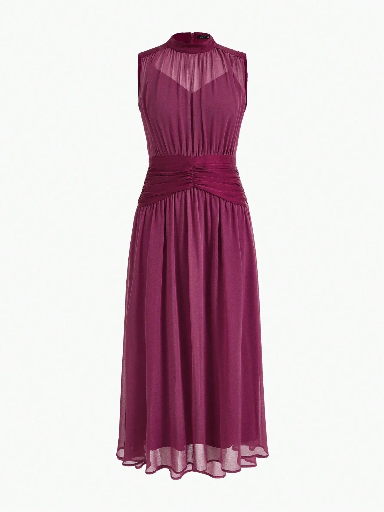 PREMIUM CHIFFON SOLID RUCHED WAIST DRESS