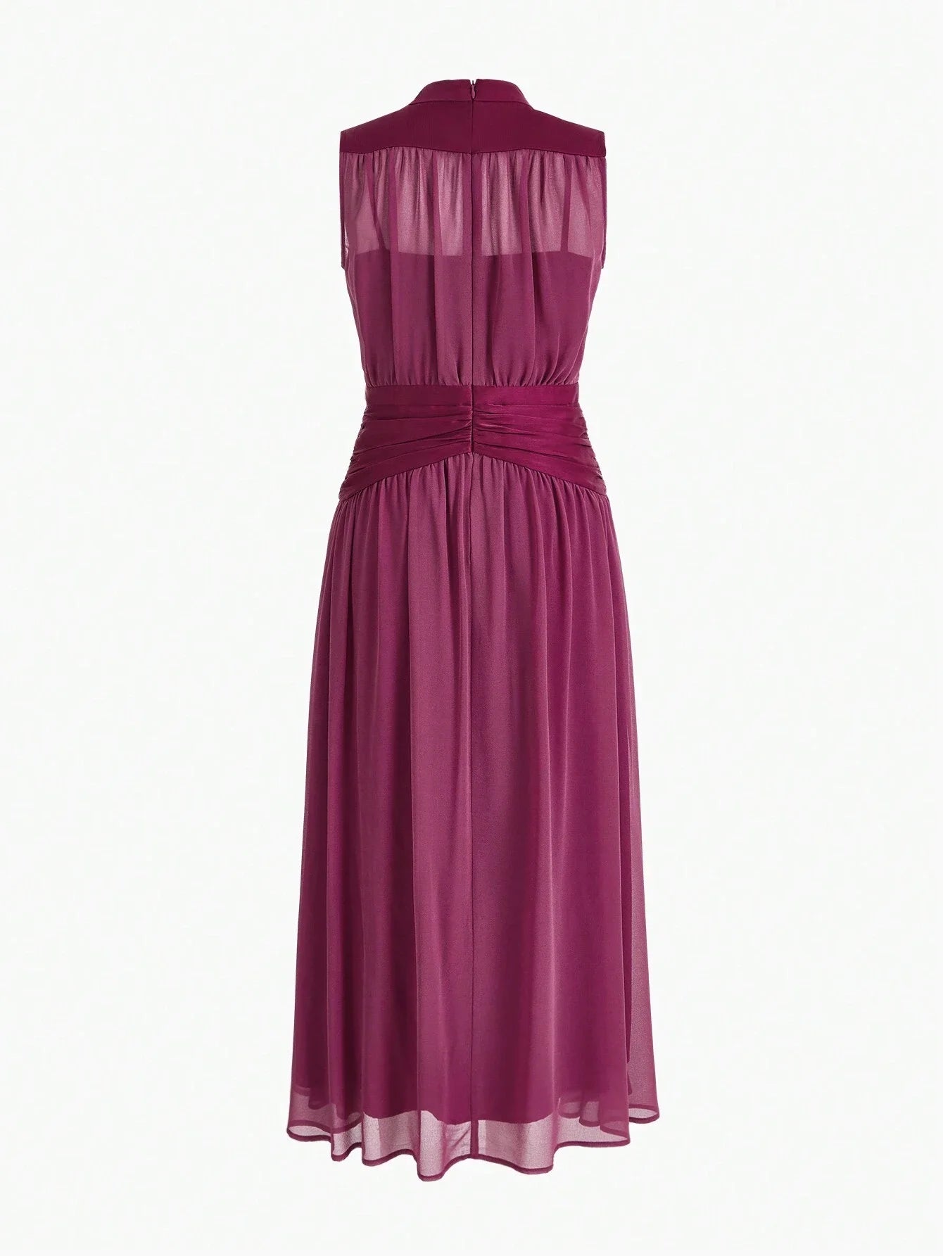 PREMIUM CHIFFON SOLID RUCHED WAIST DRESS