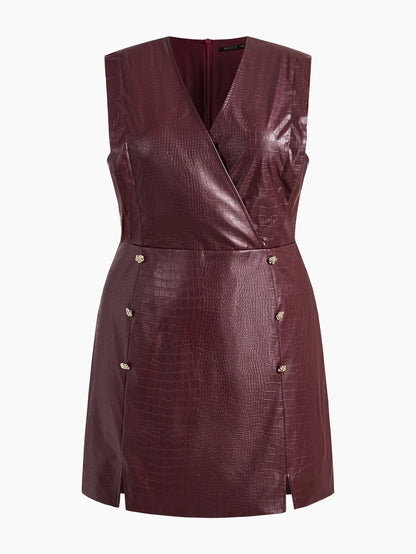 PREMIUM CHRISTMAS PLUS CROCODILE SKIN EMBOSSED PU LEATHER SLEEVELESS MINI DRESS PARTY WEAR