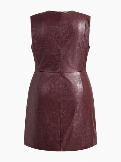 PREMIUM CHRISTMAS PLUS CROCODILE SKIN EMBOSSED PU LEATHER SLEEVELESS MINI DRESS PARTY WEAR