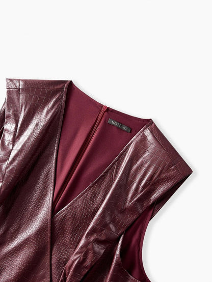 PREMIUM CHRISTMAS PLUS CROCODILE SKIN EMBOSSED PU LEATHER SLEEVELESS MINI DRESS PARTY WEAR