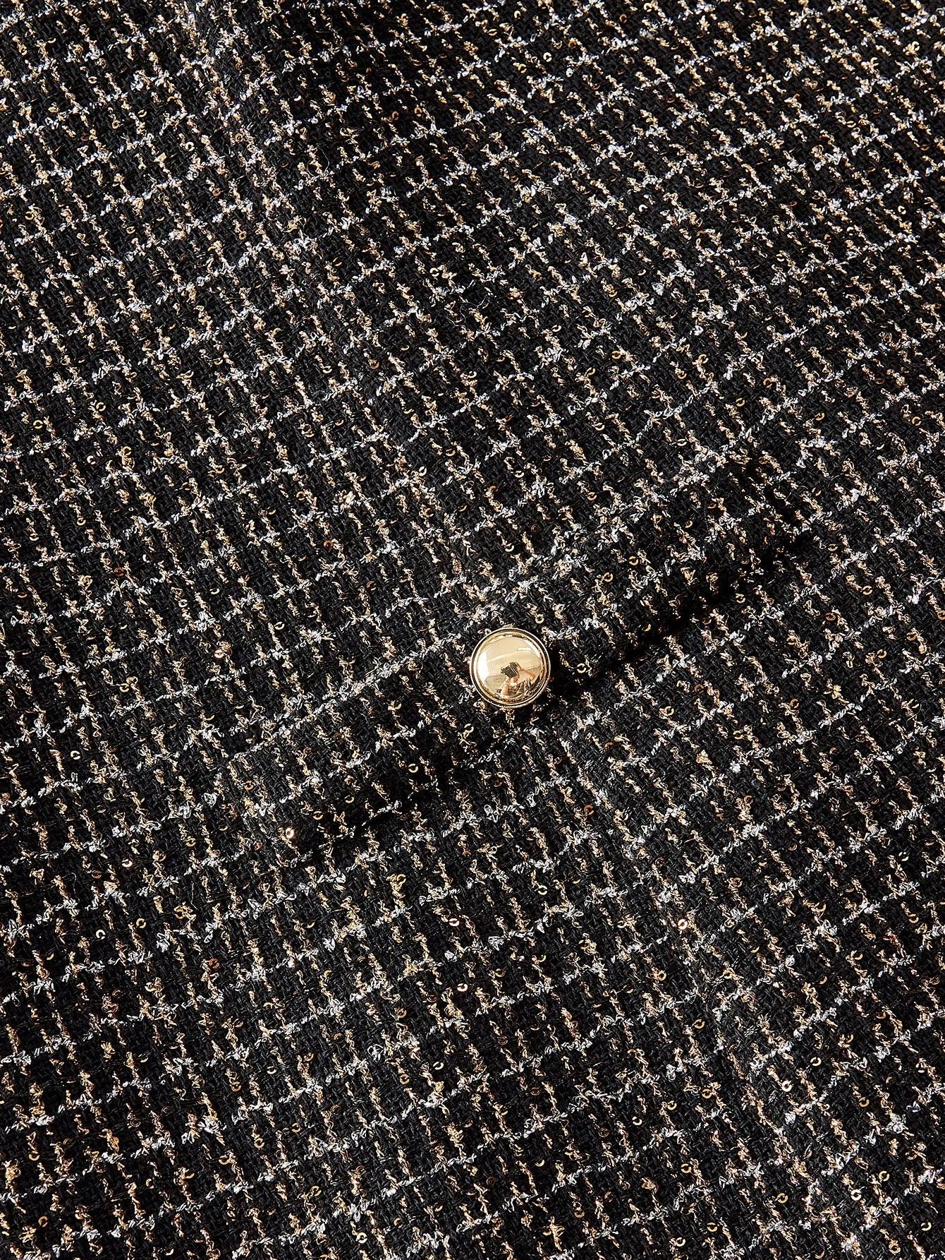 PREMIUM CHRISTMAS PLUS SIZE CHIC LONG SLEEVE TWEED PATCHWORK PLEATED MINI DRESS AUTUMNWINTER