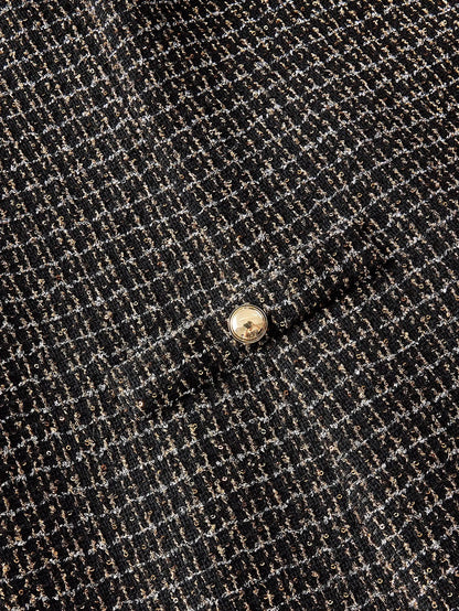 PREMIUM CHRISTMAS PLUS SIZE CHIC LONG SLEEVE TWEED PATCHWORK PLEATED MINI DRESS AUTUMNWINTER