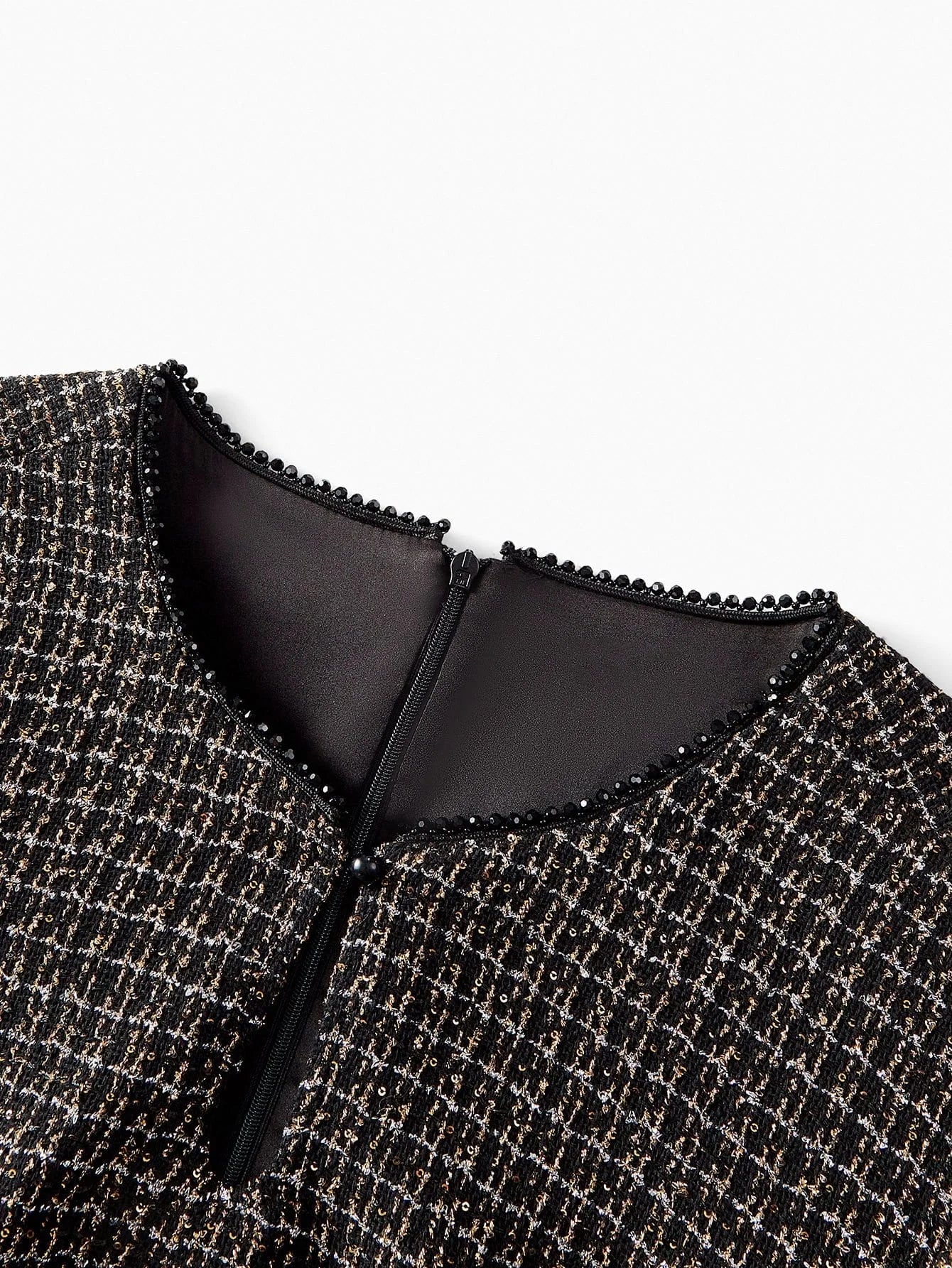 PREMIUM CHRISTMAS PLUS SIZE CHIC LONG SLEEVE TWEED PATCHWORK PLEATED MINI DRESS AUTUMNWINTER