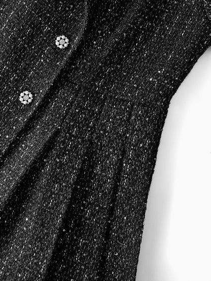 PREMIUM CHRISTMAS PLUS SIZE TWEED BUTTON UP DRESS