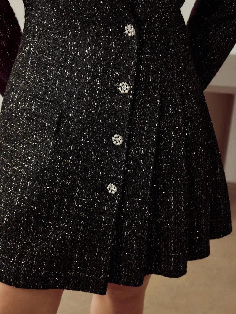 PREMIUM CHRISTMAS PLUS SIZE TWEED BUTTON UP DRESS