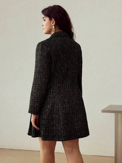 PREMIUM CHRISTMAS PLUS SIZE TWEED BUTTON UP DRESS