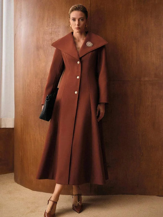 PREMIUM COLLARED LONG OVERCOAT MINIMALIST ORANGERED