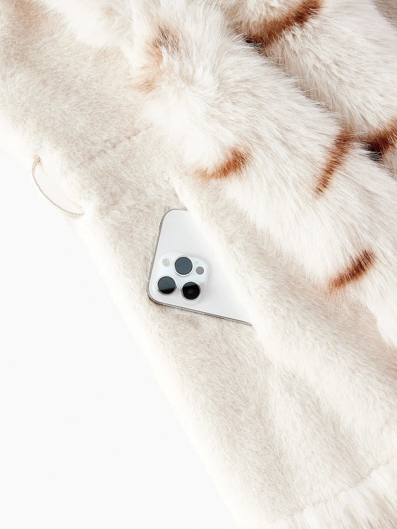 PREMIUM COLORBLOCK BELTED FAUX FUR COAT