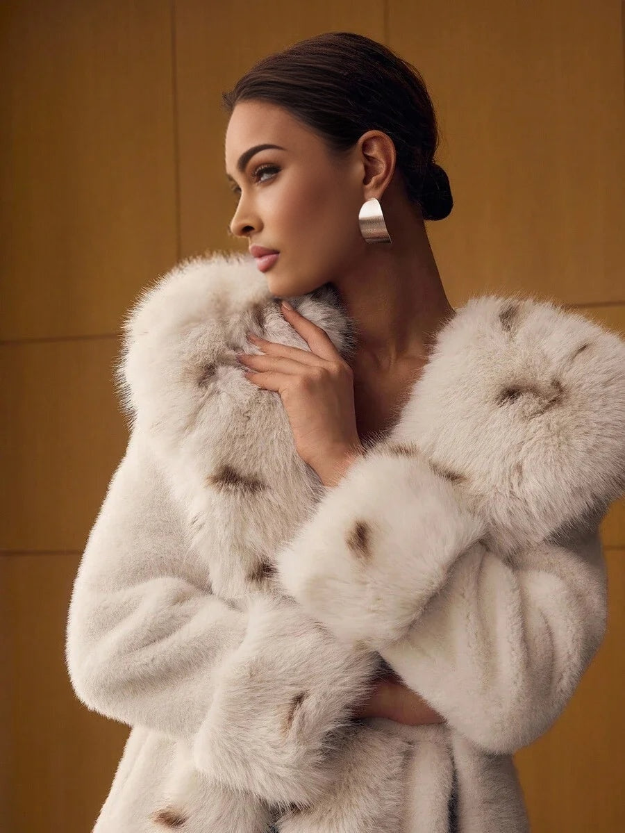 PREMIUM COLORBLOCK BELTED FAUX FUR COAT