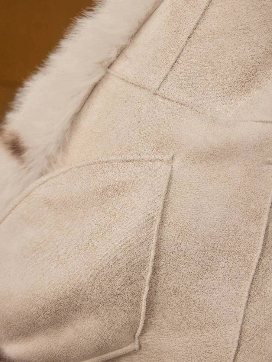 PREMIUM COLORBLOCK BELTED FAUX FUR COAT