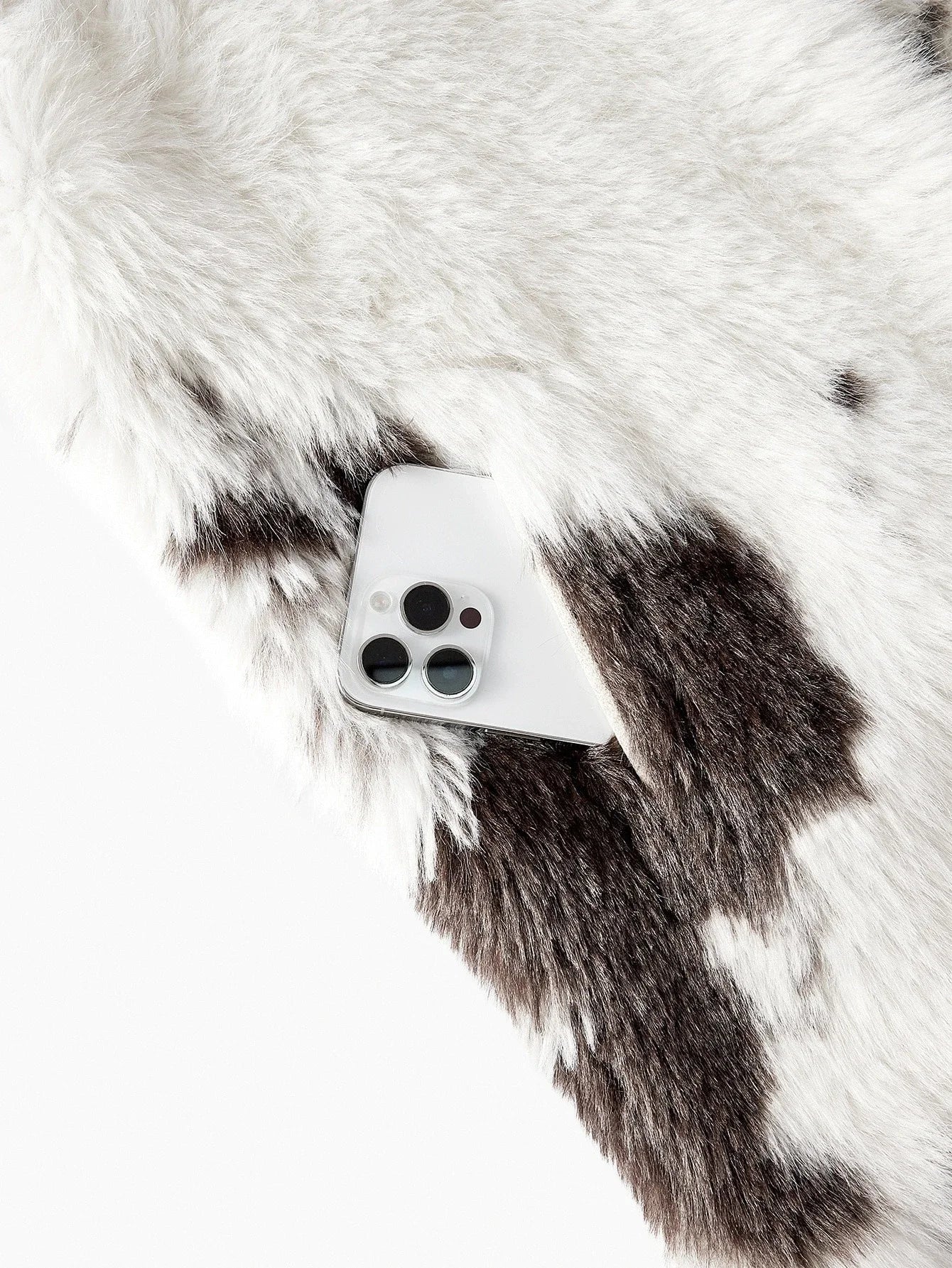 PREMIUM COLORBLOCK BUTTON UP FAUX FUR COAT