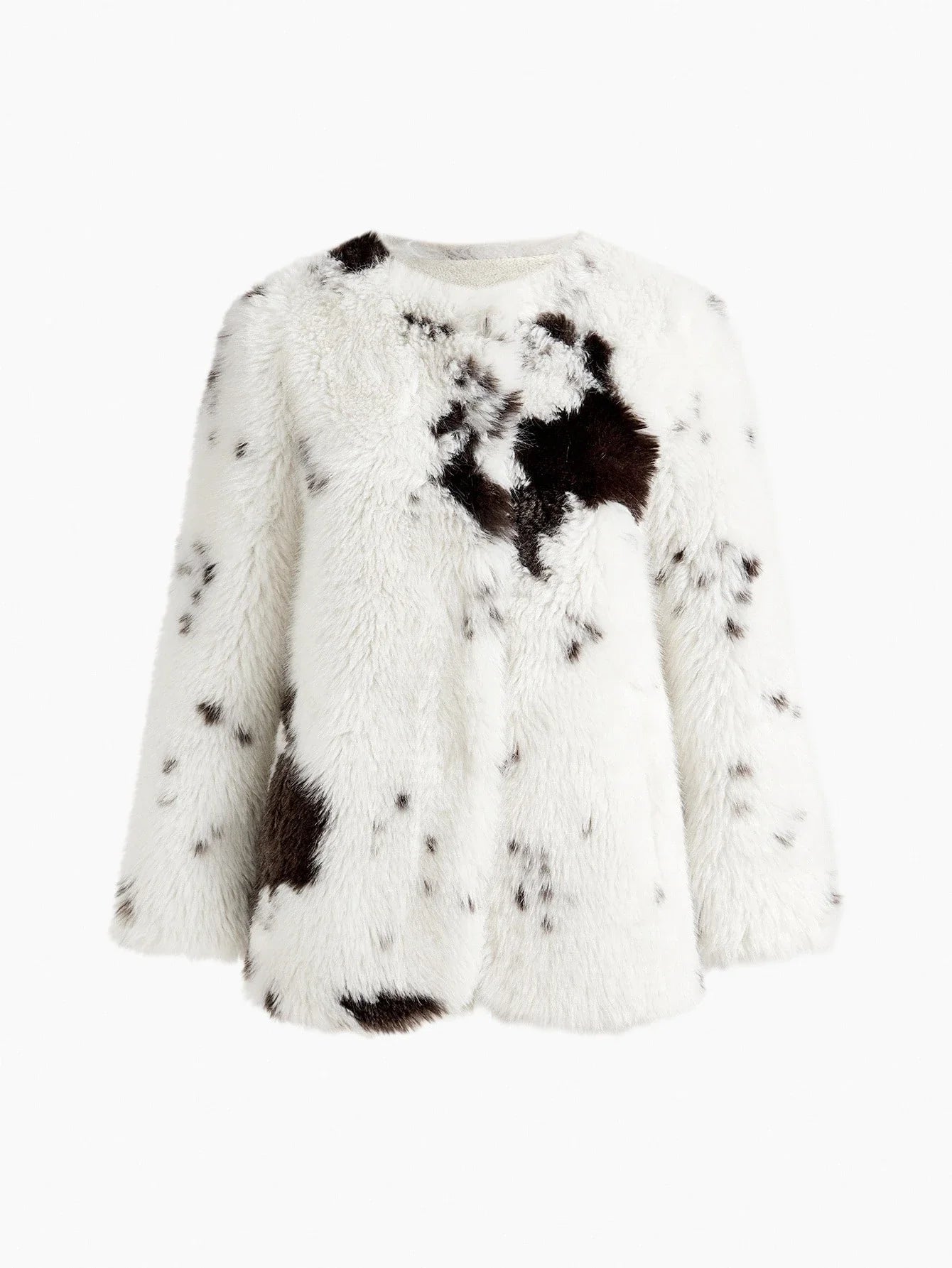 PREMIUM COLORBLOCK BUTTON UP FAUX FUR COAT