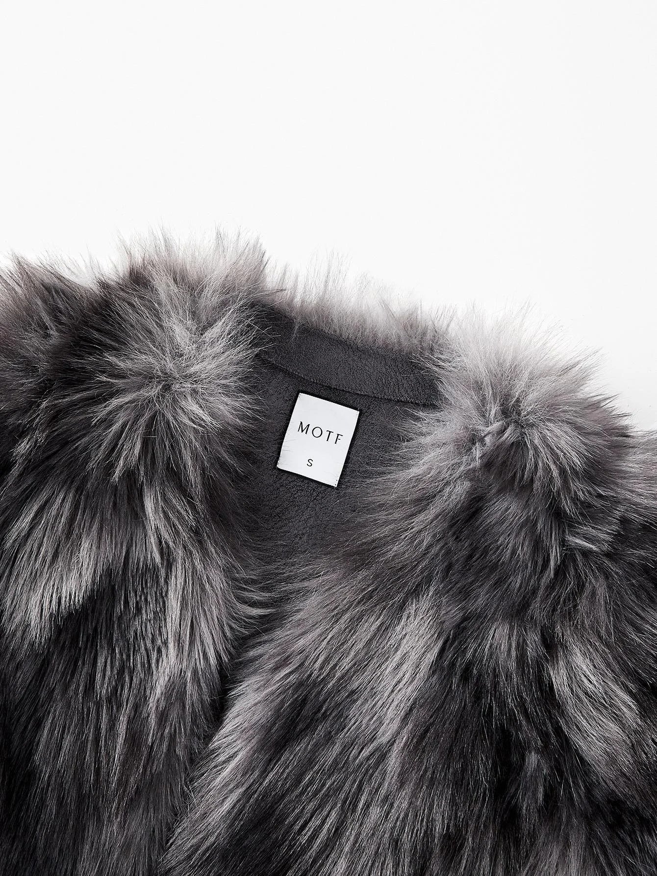 PREMIUM COLORBLOCK LONG SLEEVE FAUX FUR COAT