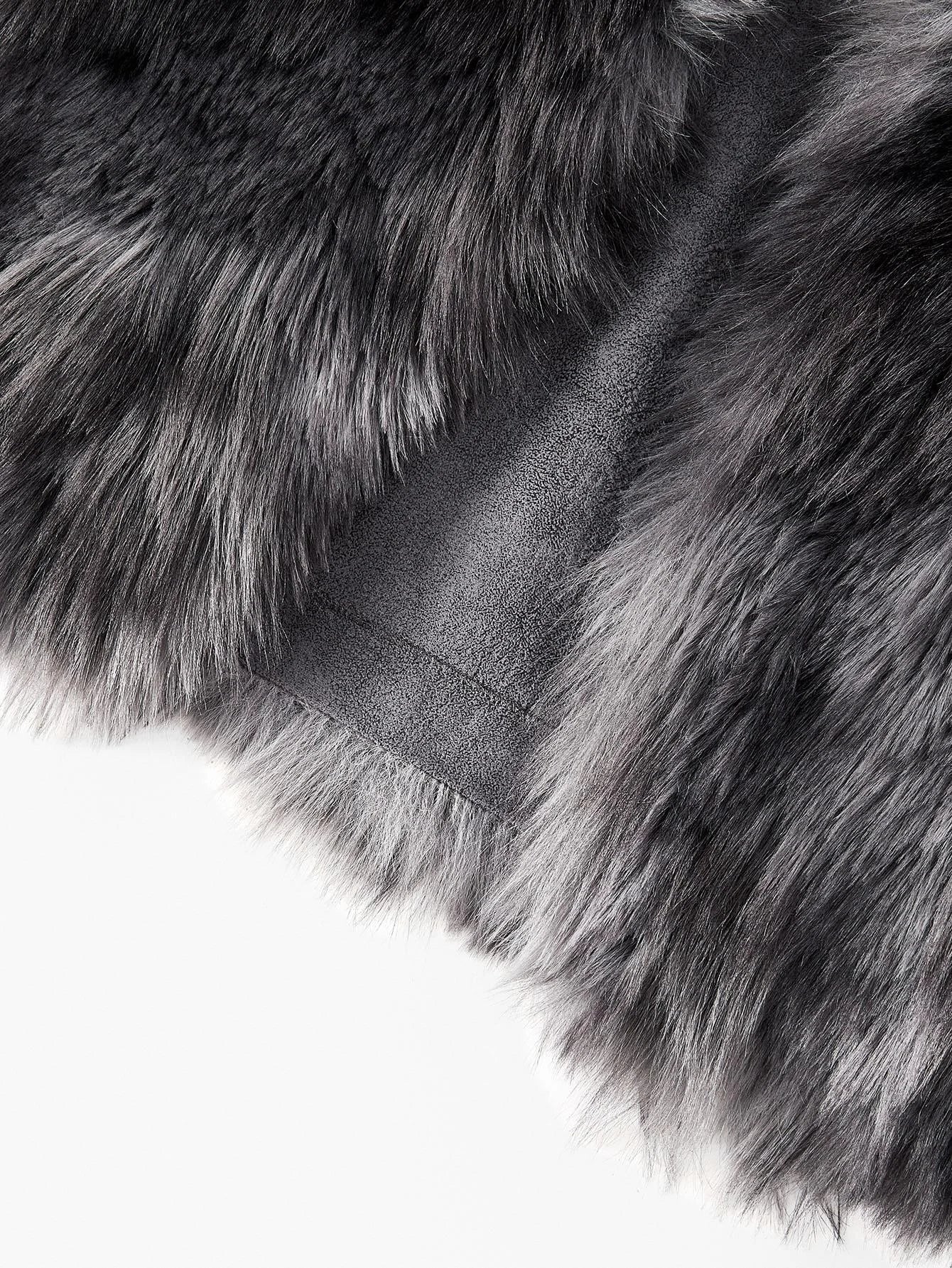 PREMIUM COLORBLOCK LONG SLEEVE FAUX FUR COAT