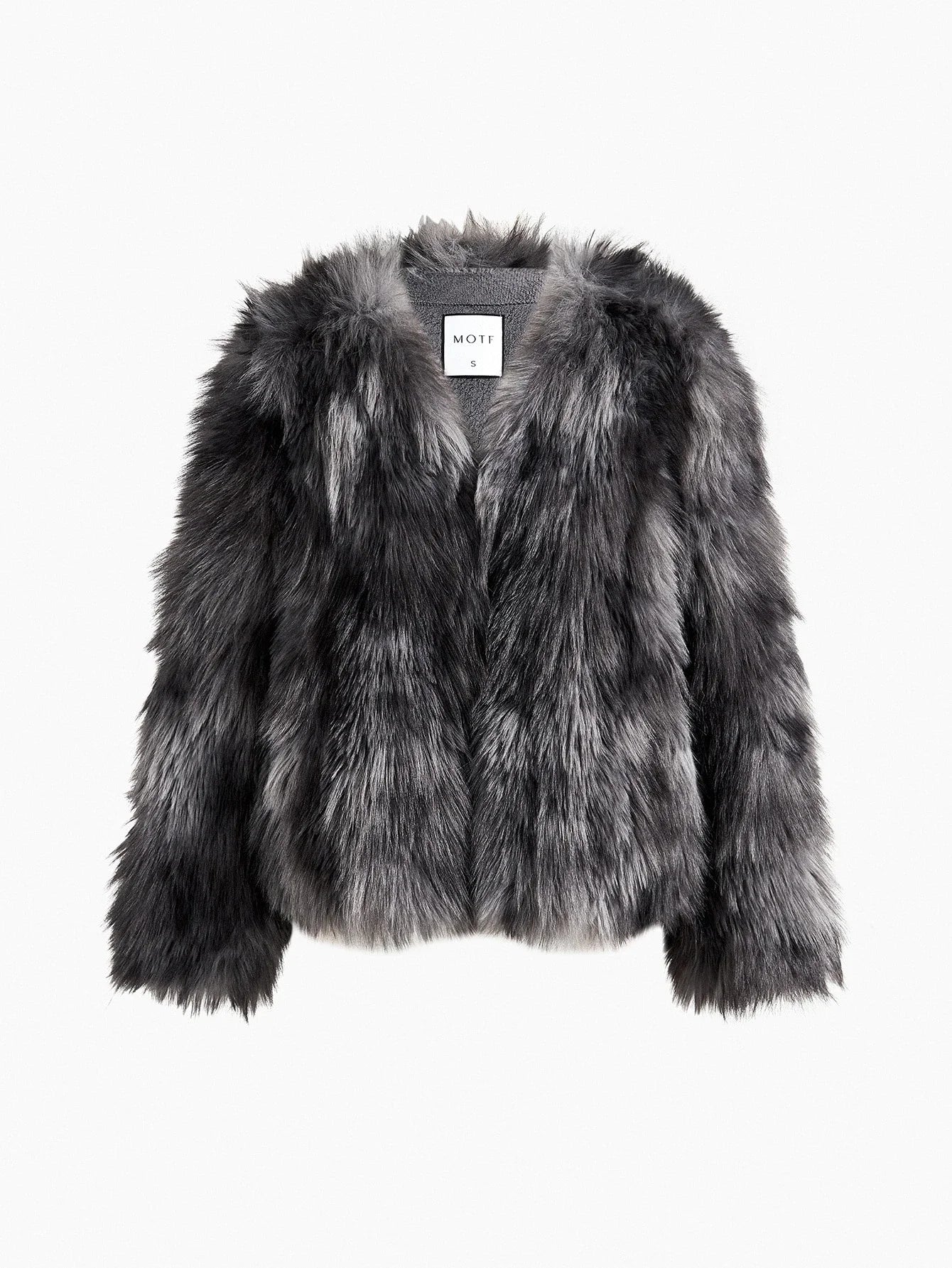 PREMIUM COLORBLOCK LONG SLEEVE FAUX FUR COAT