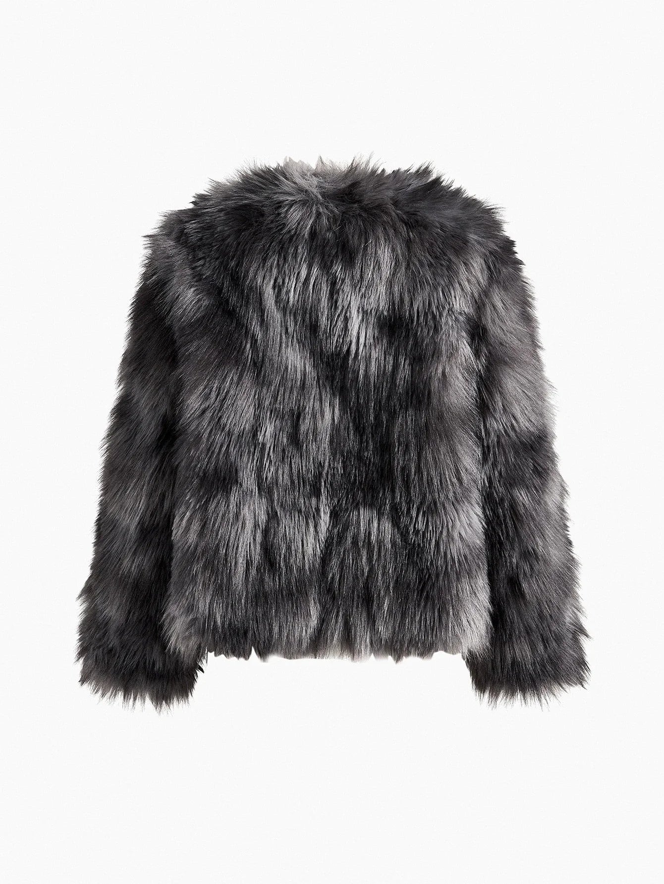 PREMIUM COLORBLOCK LONG SLEEVE FAUX FUR COAT