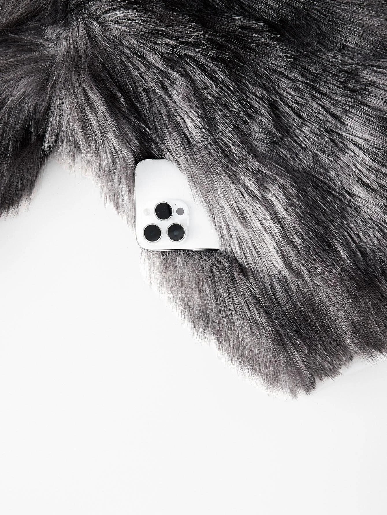 PREMIUM COLORBLOCK LONG SLEEVE FAUX FUR COAT