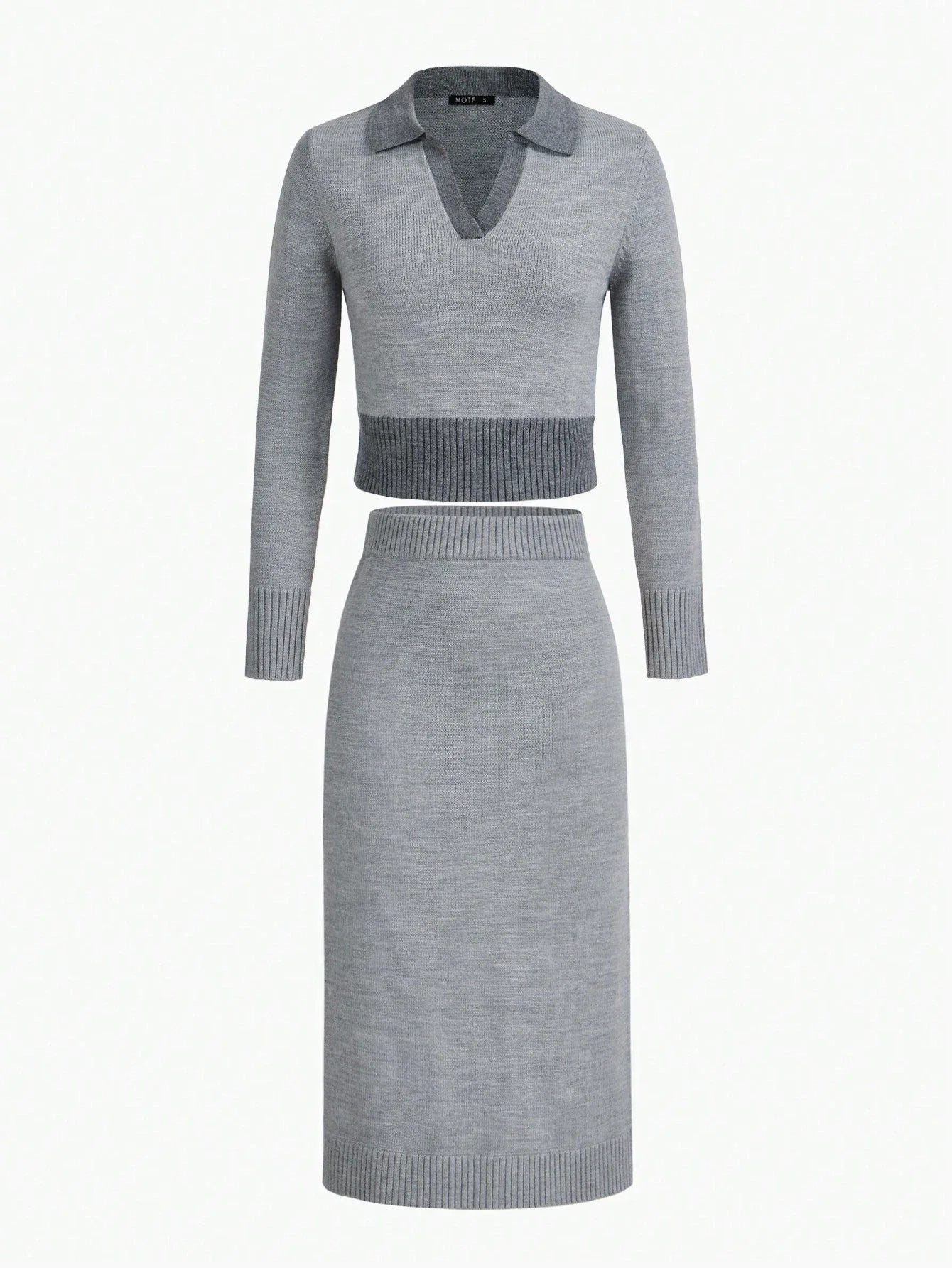 PREMIUM COLORBLOCK VCOLLAR CROP SWEATER amp PENCIL KNIT SKIRT SET
