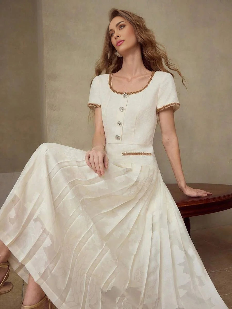 PREMIUM CONTRAST BINDING PLEATED HEM DRESS