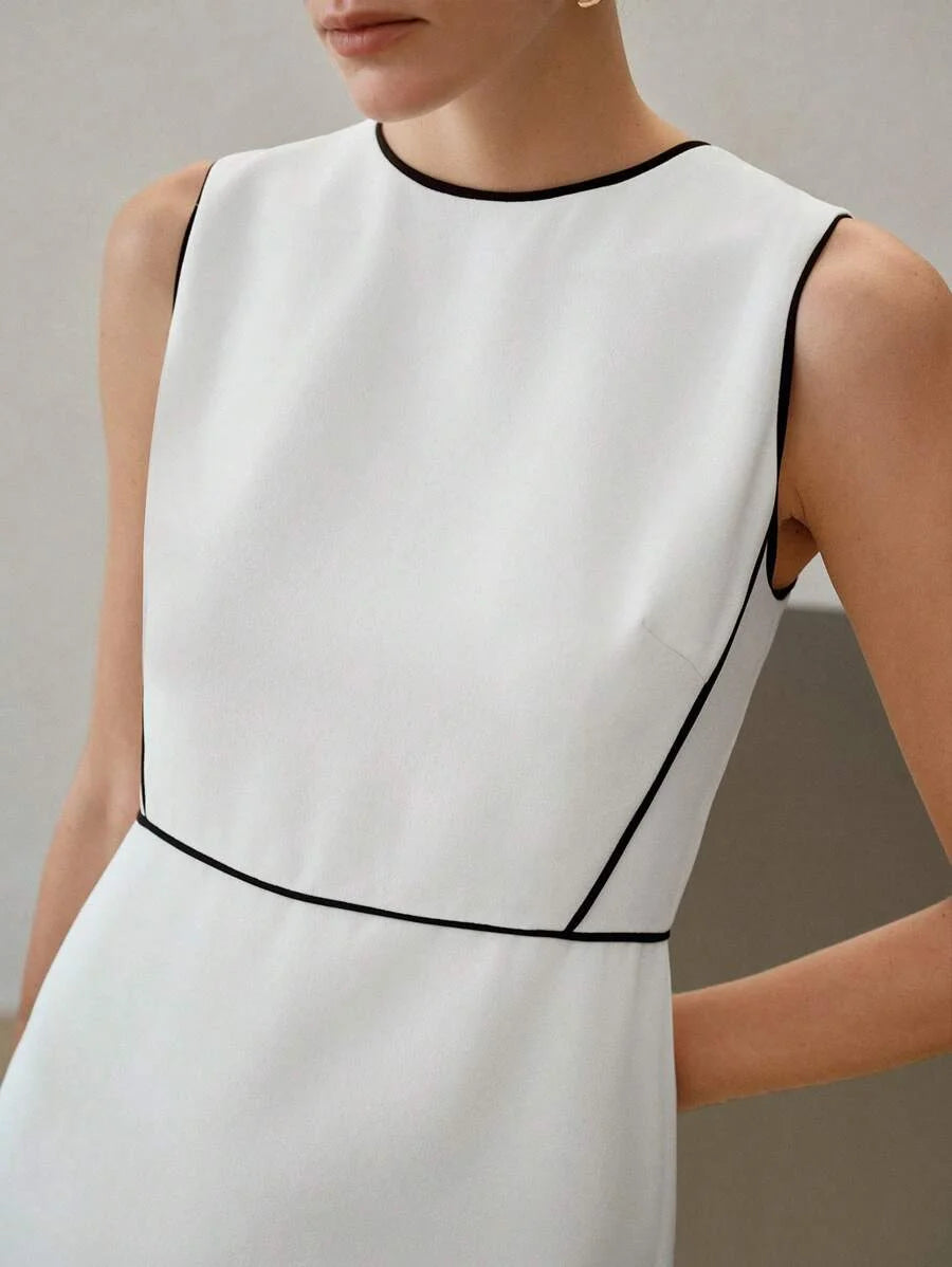 PREMIUM CONTRAST BINDING ZIPPER BACK DRESSSUMMER OUTFITS