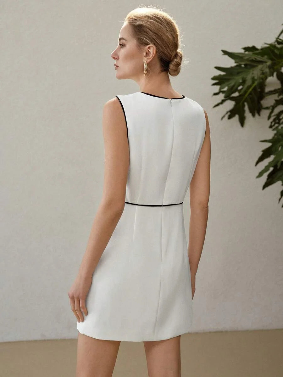 PREMIUM CONTRAST BINDING ZIPPER BACK DRESSSUMMER OUTFITS