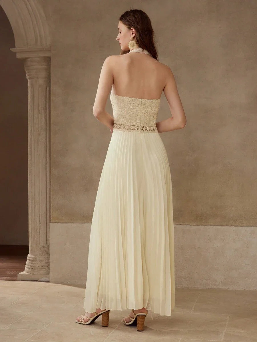 PREMIUM CONTRAST CROCHET PLEATED DRESS
