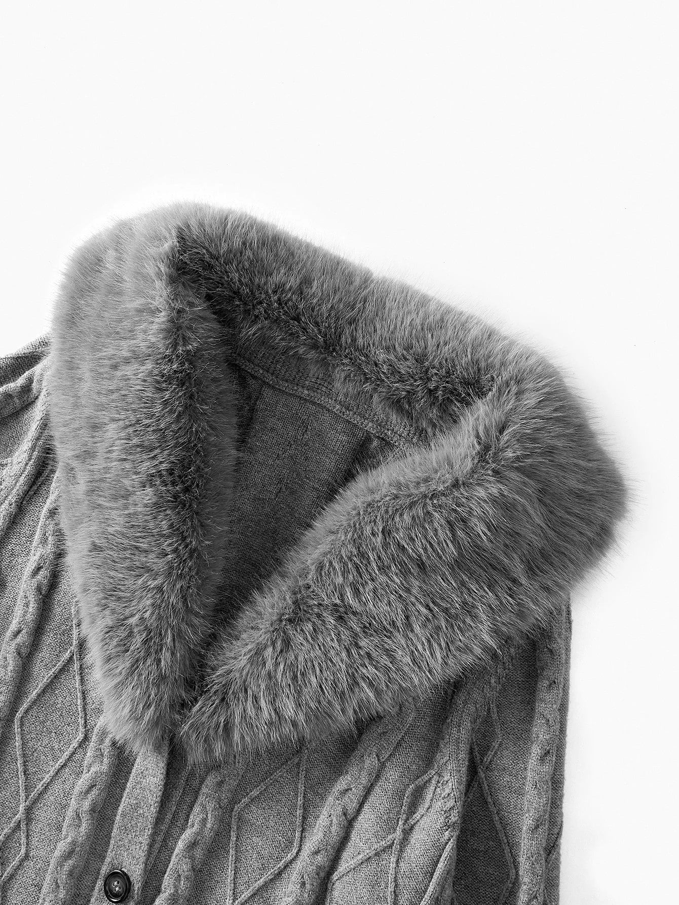 PREMIUM CONTRAST FAUX FUR BELTED CARDIGAN