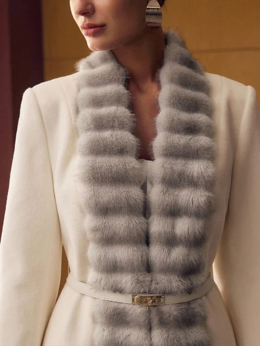 PREMIUM CONTRAST FAUX FUR BELTED OVERCOAT