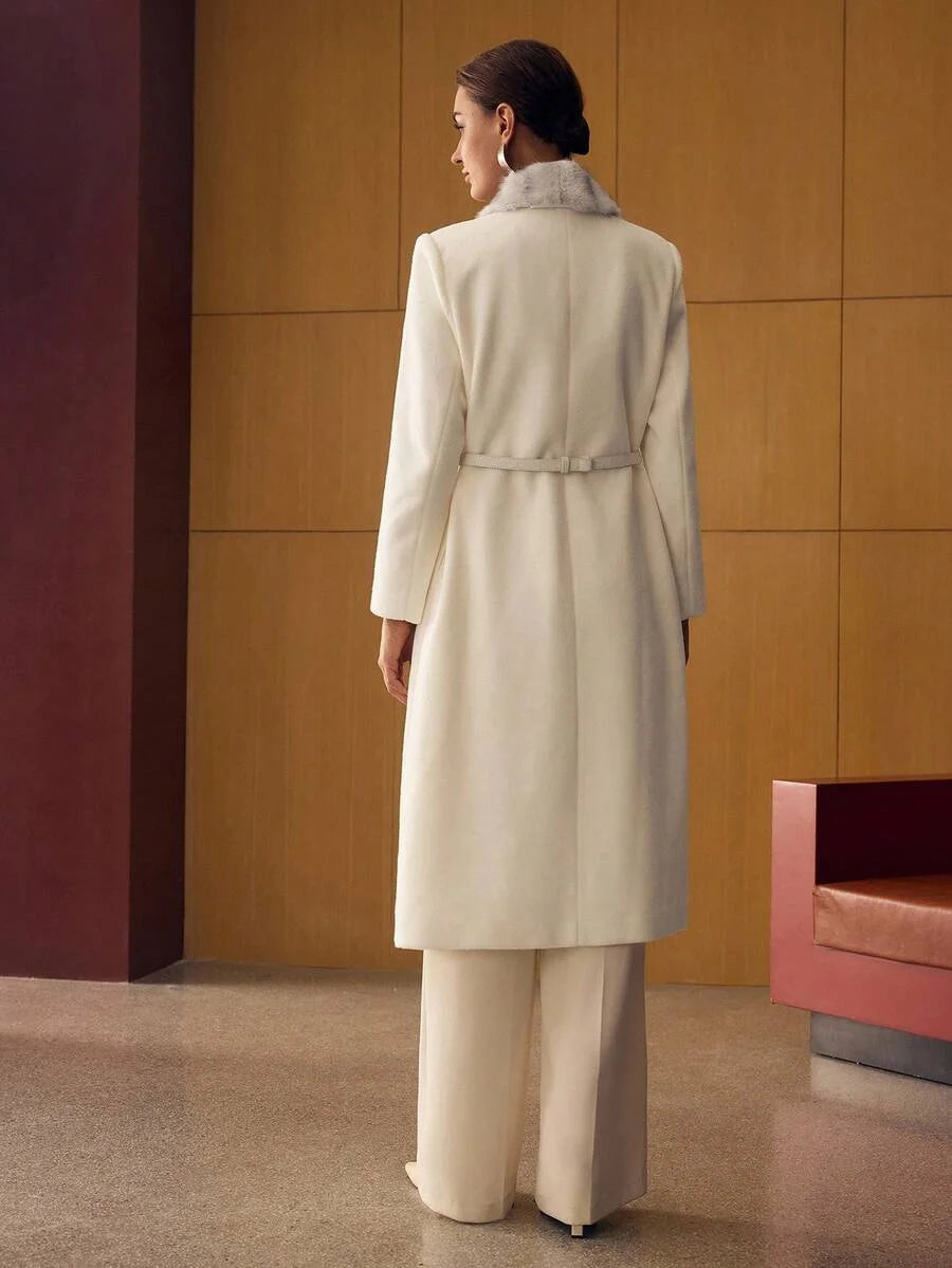 PREMIUM CONTRAST FAUX FUR BELTED OVERCOAT