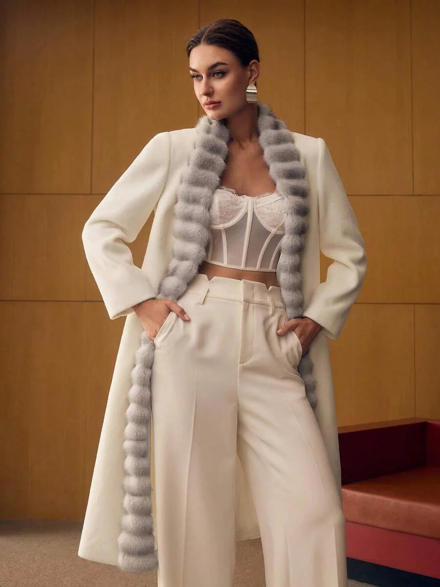 PREMIUM CONTRAST FAUX FUR BELTED OVERCOAT